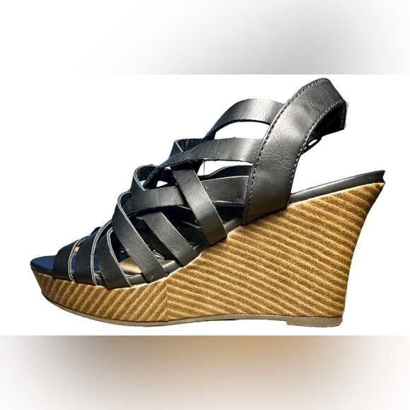 Seychelles Woven Vegan Leather Black Wedges Slingback 7.5M - Picture 3 of 8